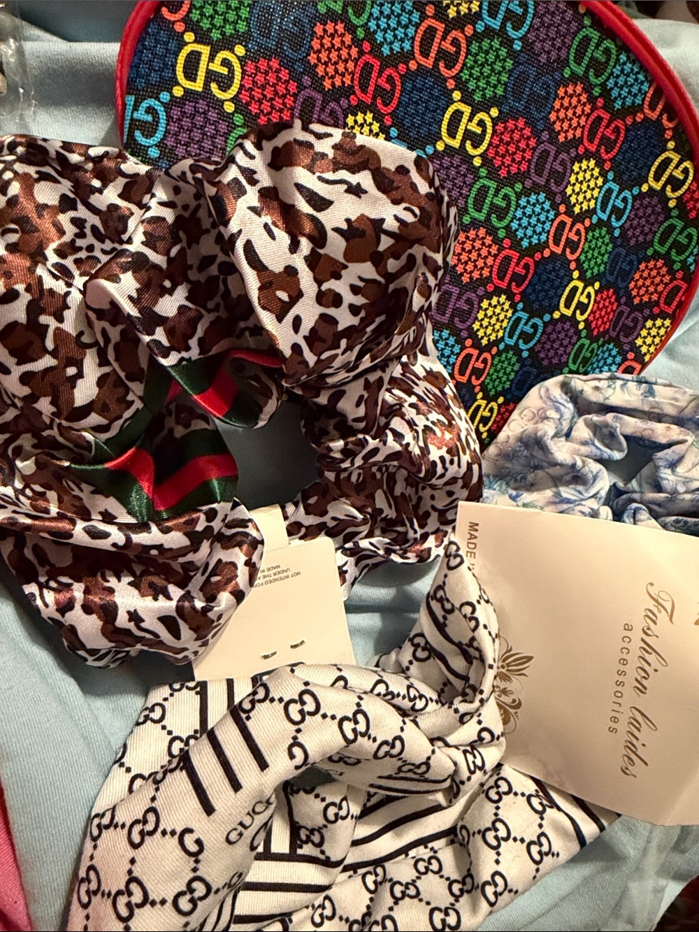 Inspired Monogram & Leopard Scrunchie Set - Multicolor